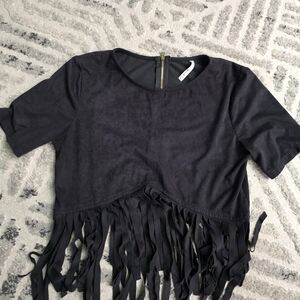 Chic Black Fringe Crop Top
